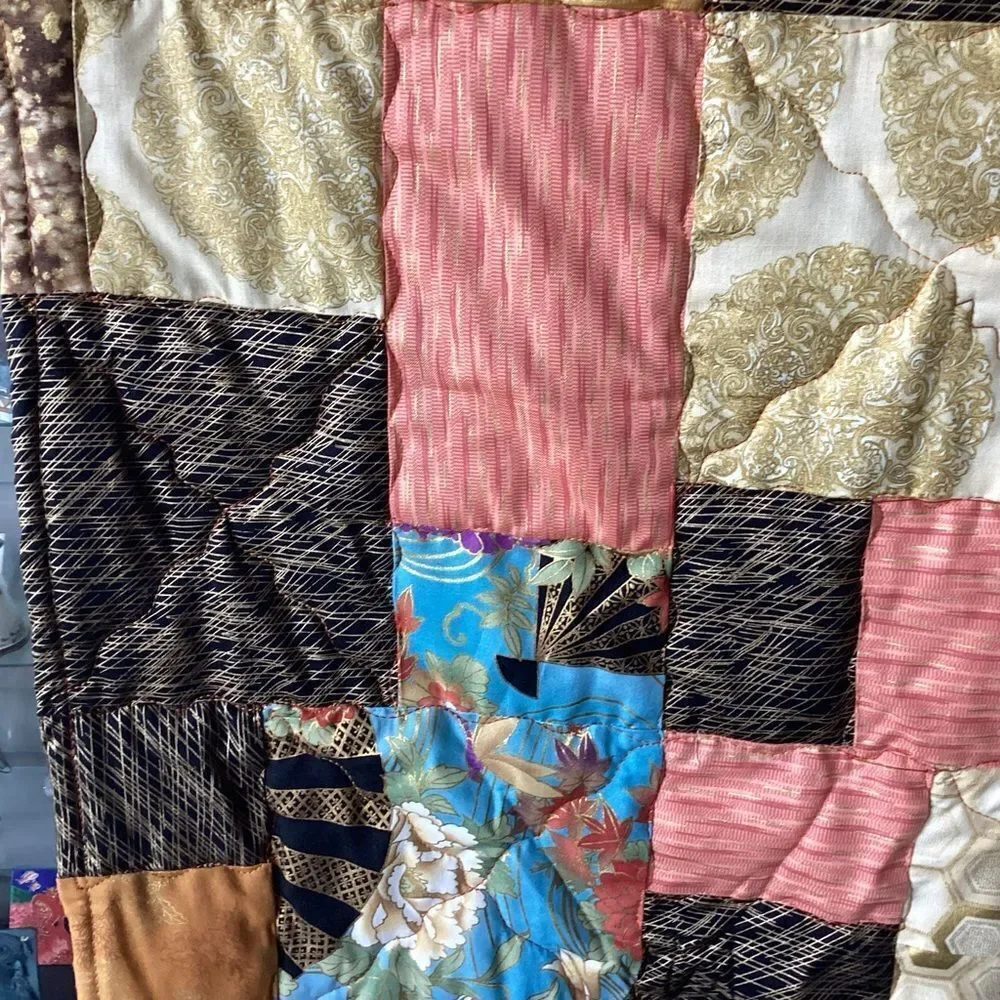 NWT. Hand Crafted Gold Toned Prints with Oriental Influence Quilt